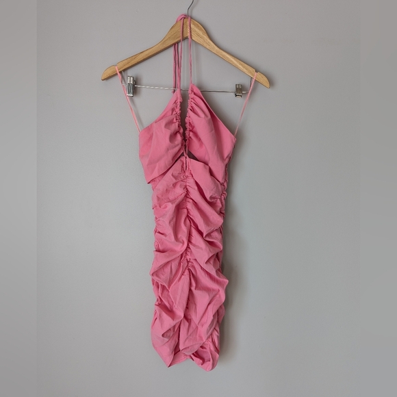 Zara Barbie Pink Cut-out Rushed Halter Mini Dress Womens Size S Cocktail Evening - Picture 1 of 13